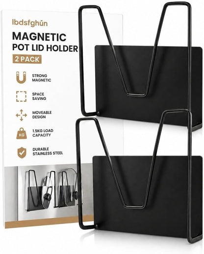 2 Pcs Magnetic Pot Lid Holder,Strong Magnetic Stainless Steel Pot Lid Organizer, Refrigerator Mount Movable Kitchen Storage Rack for Cutting Board, Baking Tray and Pan Covers