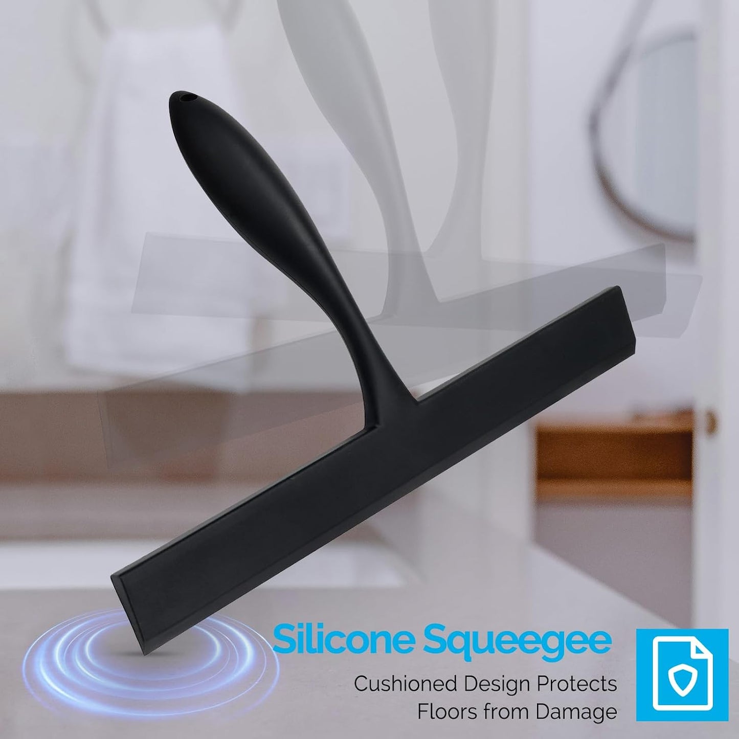 FY&XZH Never Rust Silicone Shower Squeegee for Glass Doors with Hook, Bathroom Cleaner Tool, Household Window and Mirror Squeegee, Ergonomic Thick Handle Squeegee for Shower Glass, 11-Inch (White)
