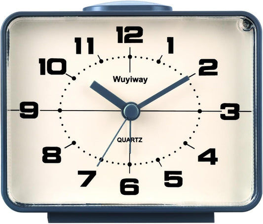 Retro Analog Alarm Clock, Battery Operated,4" Vintage Decor for Bedroom, Nightstand, Bedside, Desk, Table,Silent,Lighted on Demand and Snooze,Ascending Beep Sounds,Easy to Set (Blue)