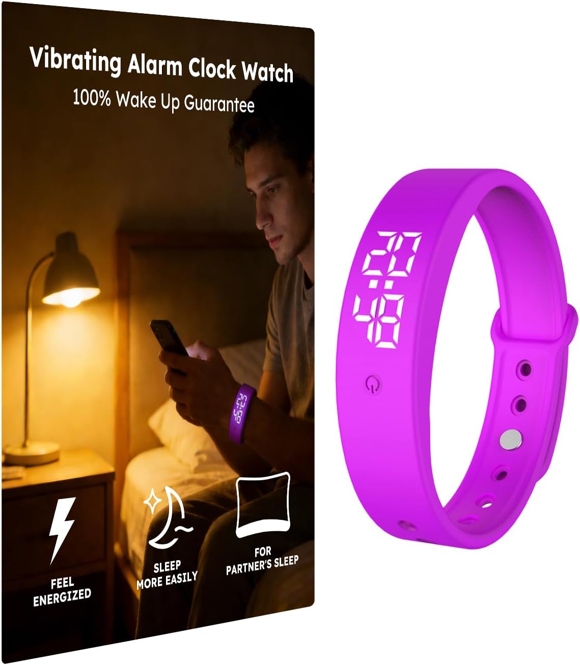 Vibrating Alarm Clock Watch for Heavy Sleepers, Silent Wake Up Bracelet & Smart Wristband, Wearable Vibration Wrist Alarm, Non-Audible Sleep Wristband for Men & Women