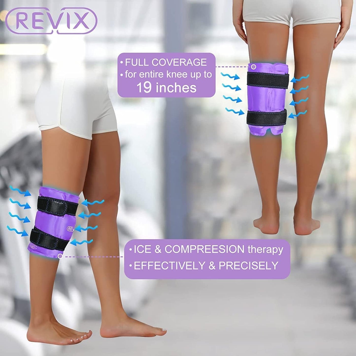 REVIX XL Knee Ice Wrap Around Entire Knee, Gel Ice Pack for Muscle Ache, Cold Pack to Reduce Discomfort and Promote Flexibility, Soft Plush Linings, Purple