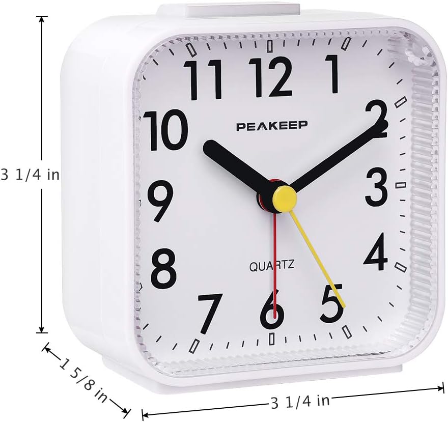 Peakeep Small Battery Operated Analog Travel Alarm Clock Silent