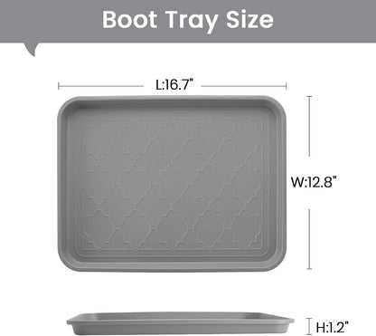 Boot Tray 2 Packs All Seasons Multi-Purpose, Waterproof Boot Trays for Entryway Indoor & Outdoor, Non-Slip Shoe Tray, 16.7"x12.8",Grey