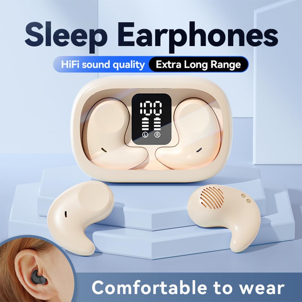 Piluyaa Sleep Earbuds Bluetooth in Ear Light-Weight Headphones, Mini Invisible Earplugs Small Design for Side Sleepers, 58H Playtime with Charging Case, Clear Calls& Noise Block-Black
