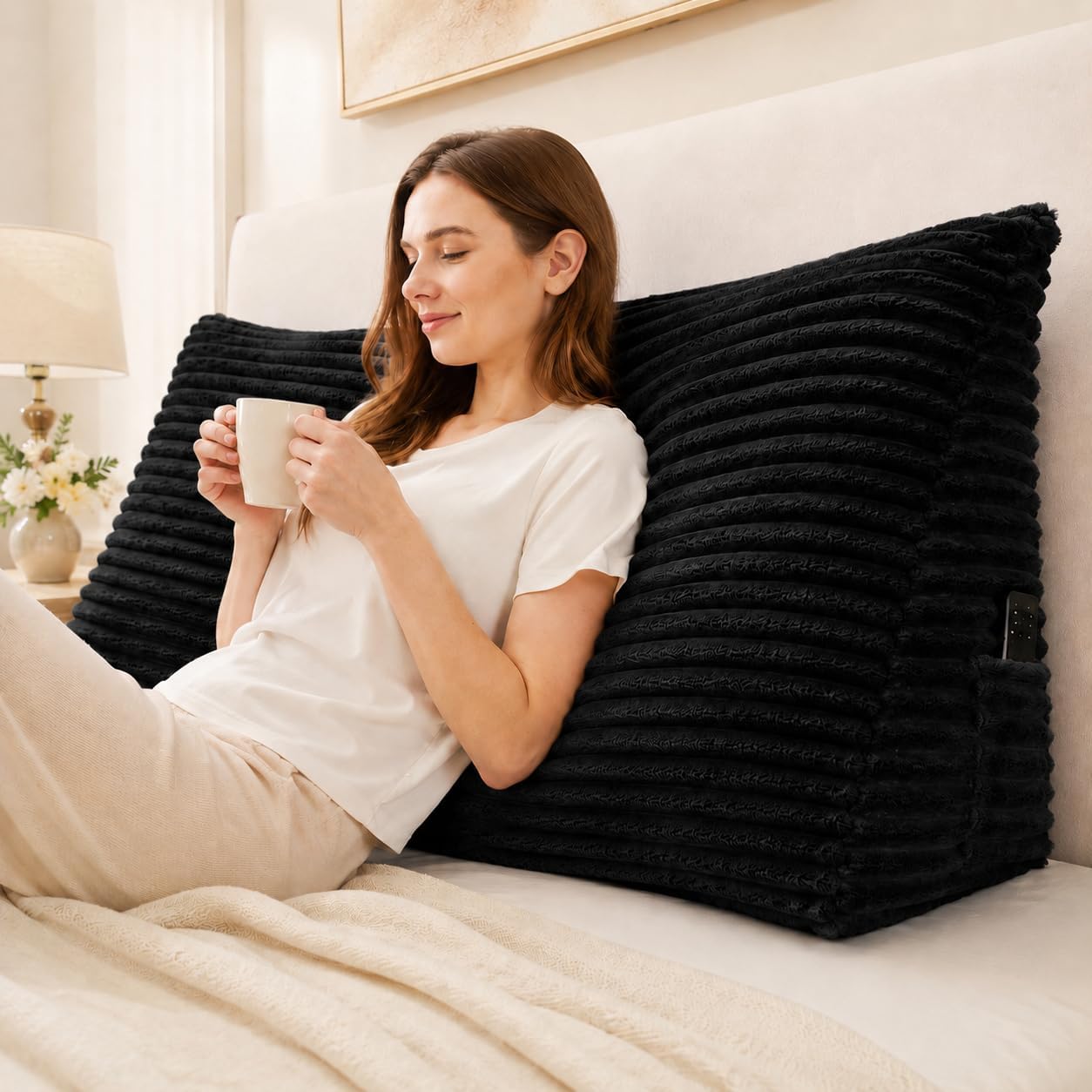 Headboard Pillow Queen, Headboard Wedge Pillow, Back Rest Pillows for Sitting, Reading, Working, Triangle Pillow with Removable Cover, Daybed Pillows for Bed Dorm Sofa, Dark Grey