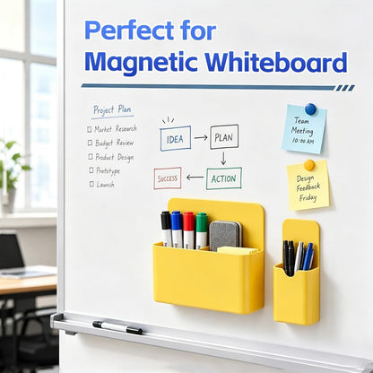 Magnetic Pen Holder, 2 Pack Magnetic Dry Erase Marker Holder, Black Strong Magnetic Marker Holder Pen Pencil Organizer for Whiteboard, Refrigerator, Office, Locker Accessories, Classroom Must Haves