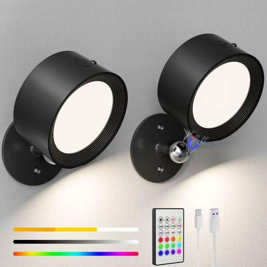LED Reading Lights, Rechargeable USB Wall Mounted Sconces 3 Color Temperatures, 360° Rotate Magnetic Ball LED Wall Mounted Cordless Lamp for Reading Bedroom Bedside