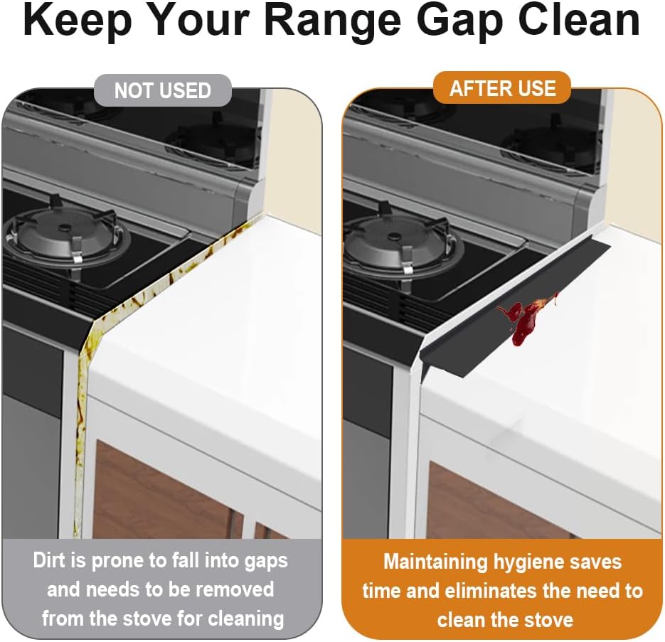 Silicone Stove Counter Gap Cover - 25 Inch Gap Filler 2 Pack Black | Long gap filler seals spills between kitchen appliances Stovetop oven countertop; stove gap cover, gas stove side gap covers