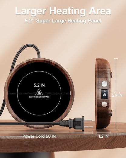 SWEETFULL Mug Warmer for Desk, Coffee Cup Warmer with Timer - Wood | 36W Fast Heating, 3-Temp Setting, Digital Display, 2-12H Timer, Smart Electric Coffee Candle Plate, Ideal Gifts for Women Men
