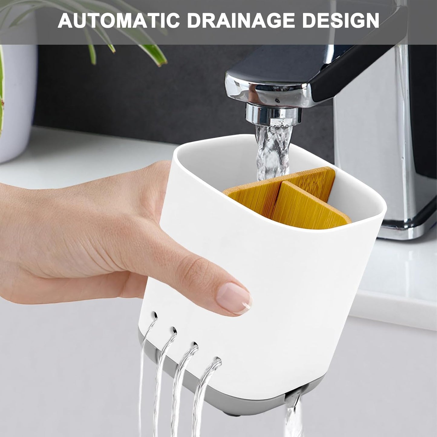 Toothbrush Holder with Bamboo Divider,Detachable for Easy Cleaning Bathroom Countertop Organizer,Plastic 3 Slots Electric Toothbrush and Toothpaste Holders Storage Caddy for Bathroom Vanity,Sink(Grey)