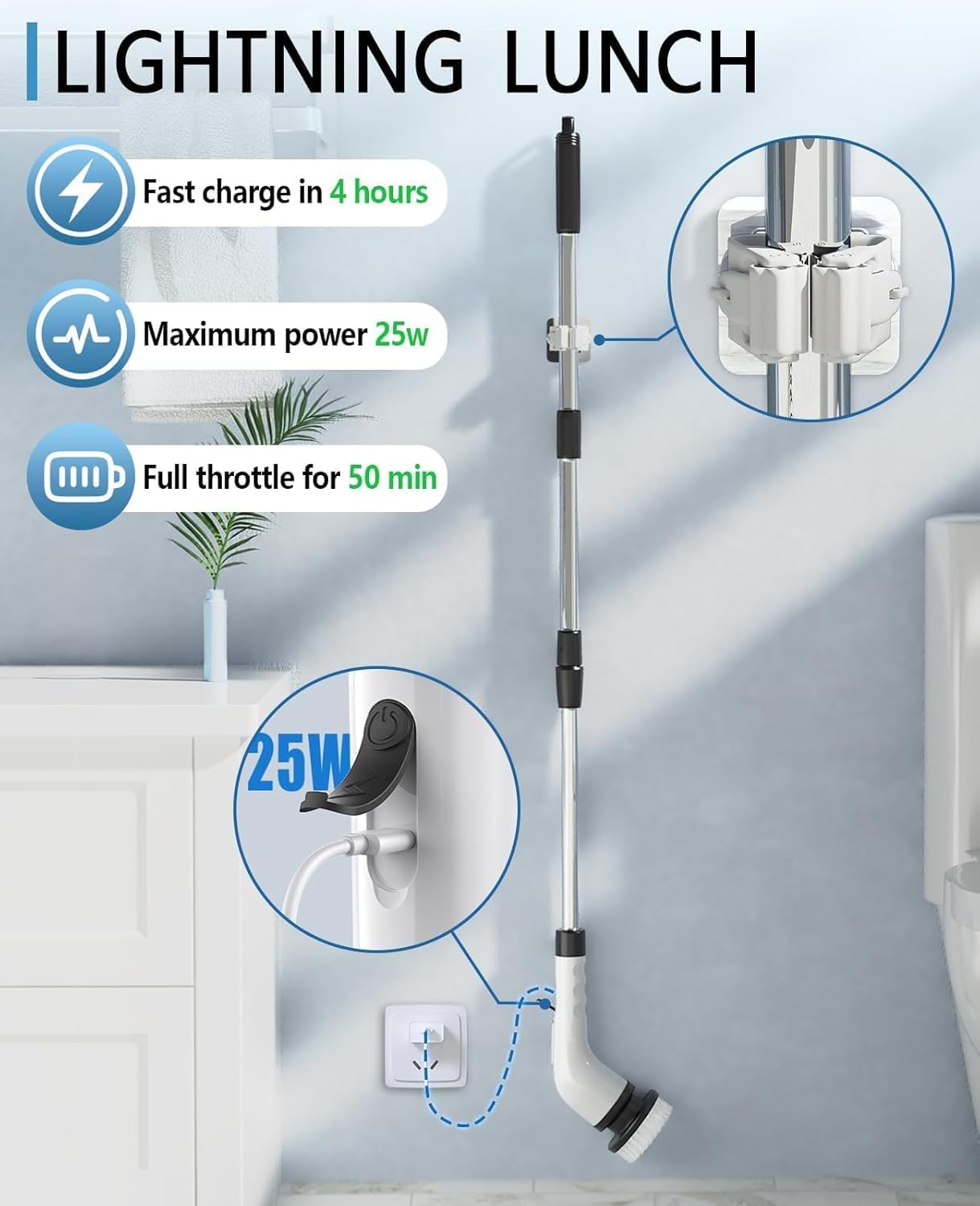 Electric Spin Scrubber for Cleaning Bathroom, Shower Scrubber Cordless Cleaning Brush with IPX7 Waterproof & 3 Speed, 9 Brush Heads, Bathroom Cleaning Supplies for Shower Tub Kitchen Tile Toilet Floor