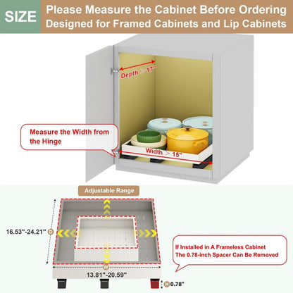 Fokyfok Pull out Cabinet Organizer,11"-16"W,17"-24"D,Expandable,Adhesive | No Drill,3 Rails,Roll out Drawers,Adjustable Slide out Shelves for Kitchen,Pantry,Framed and Framless Cabinets,White,1PC