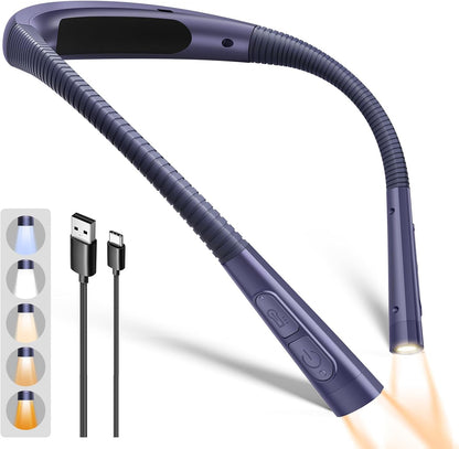 Glocusent Upgraded Neck Light,100Hrs Slimmer Reading Light for Books in Bed | 5 Color & 5 Brightness Book Light,Rechargeable Reading light, Crocheting,Knitting Repairing,Crafting, Book Lovers,Christmas