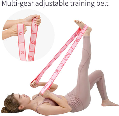 9 Loops Elastic Yoga Stretching Strap Pattern Guide, Resistance Stretch Band for Flexibility, Pilates, Dance, Gymnastics, Ballet, Physical Therapy, Leg & Body Stretching