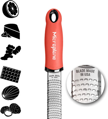 Premium Classic Series Zester - Lipstick Pink | Lemon Zester tool, Hard Cheese & Vegetable Grater | For Citrus, Parmesan Cheese, Garlic, Ginger, Nutmeg | Fine Stainless Steel Blade, Made in USA