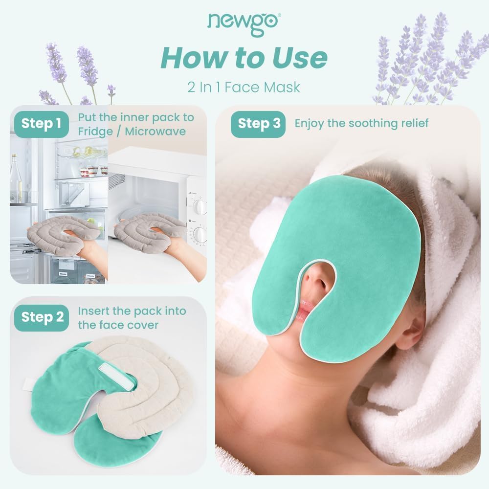 NEWGO Face Heating Mask, Moist Heat for Sinus & Migraine, Purple | Reusable and Easy to Use, Microwavable Warm Compress for Sinus Pressure, Migraine, and Tension Headache Relief