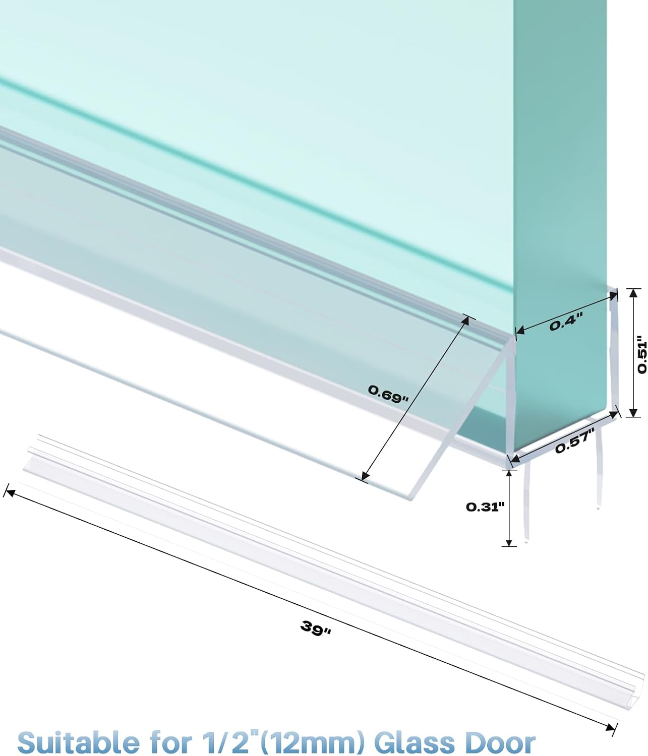 Shower Door Bottom Seal Strip, 2PCS Seal Strip, Ultra Clear PVC, 36" Length, Fits 6mm Thick Glass, Prevents Leaks, Easy Installation, No Adhesive Required (Ultra Clear, 36in for 1/4"(6mm) Door)