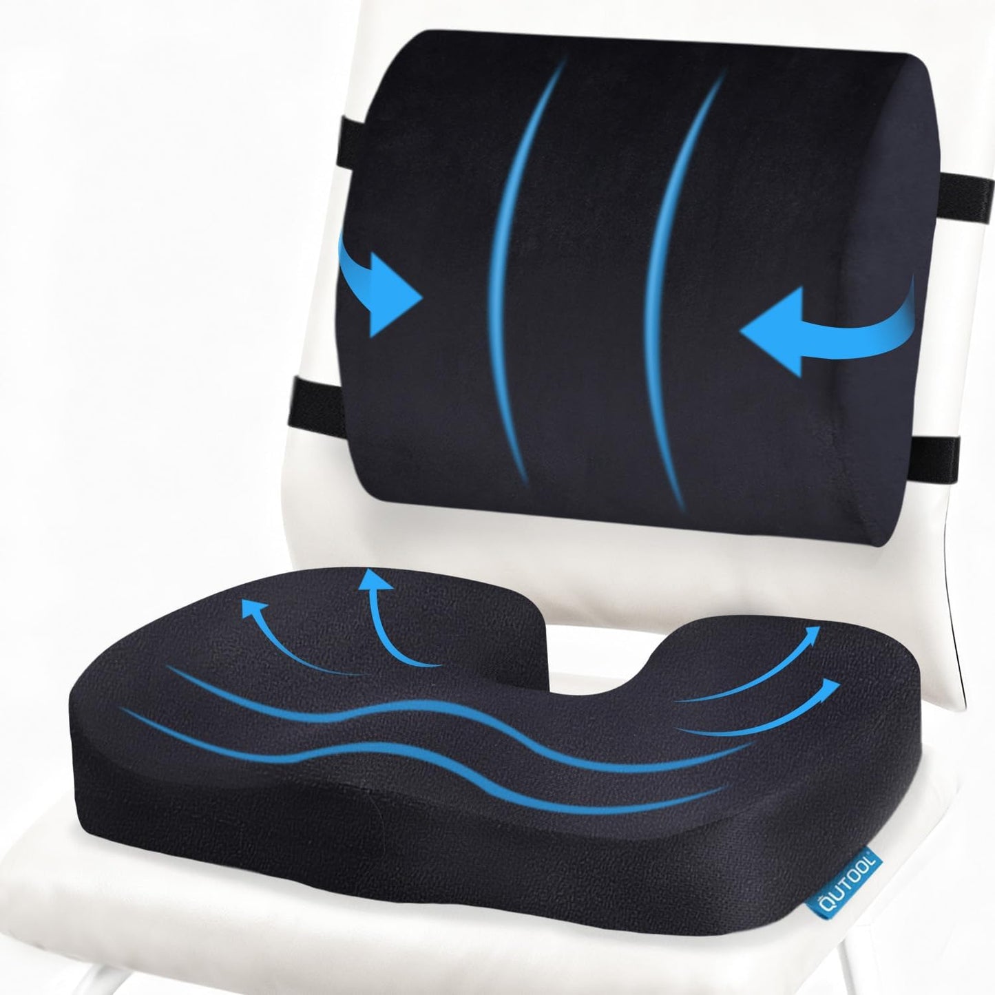 Memory Foam Seat Cushion & Lumbar Support Pillow for Office Chair Car Wheelchair Orthopedic Chair Pad and Back Cushion with Adjustable Straps for Lower Back, Tailbone, Sciatica, Hip Pain Relief