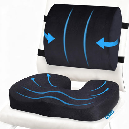 Memory Foam Seat Cushion & Lumbar Support Pillow for Office Chair Car Wheelchair Orthopedic Chair Pad and Back Cushion with Adjustable Straps for Lower Back, Tailbone, Sciatica, Hip Pain Relief