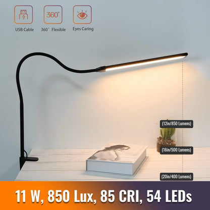 18W 3000LM LED Clamp Desk Lamp | CRI 95 Eye-Caring Light with Remote & Touch Control, 360 Flexible Gooseneck, 3 Color Modes for Home Office(Adapter Included)