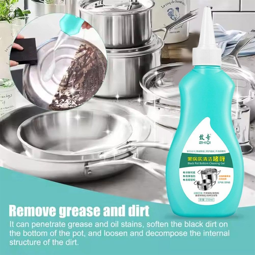 Magic Gel Cleaner for Pots and Pans,Black Pot Bottom Cleaning Gel,Pot Gel Cleaner for Burned Bottoms,Kitchen Rust Remover Polishing Cleaner,Cleaning Effortless for Burned Bottoms Stubborn Stains