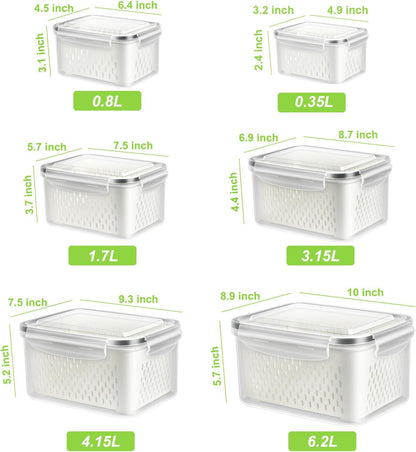 5 Pack Fruit Storage Containers for Fridge Berry Keeper Produce Saver | Leak-proof Food Container Set with Colander Veggie Keep Fresh BPA Free Plastic Refrigerator Organizer Freezer Dishwasher Safe