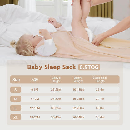 Baby Sleep Sack 0-6 Months, 100% Cotton Wearable Blanket, 0.5 Tog, 3 Pack