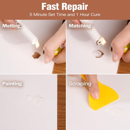 DEWEL Wood Furniture Repair Kit 40 Pcs, 12 Colors Wood Filler and Touch Up Markers, Wooden Putty and Polish Wax, Repair Scratch, Cracks, Hole, Stains for Hardwood Floor, Table, Laminate, Cabinet