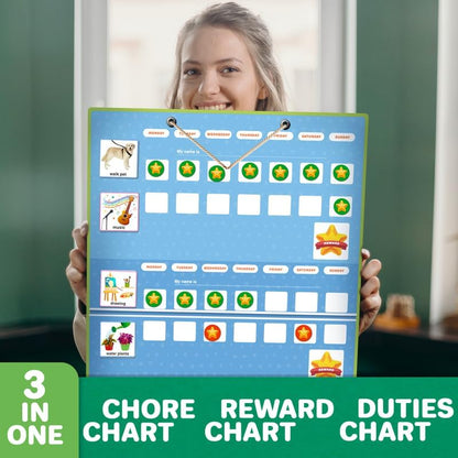 Magnetic Chore Chart for Kids - Reward Behavior Chart for Kids at Home | Dry Erase Morning Routine Schedule Board - Responsibility Star Chart for Toddlers 3-5 - 48 Magnets and 49 Stars