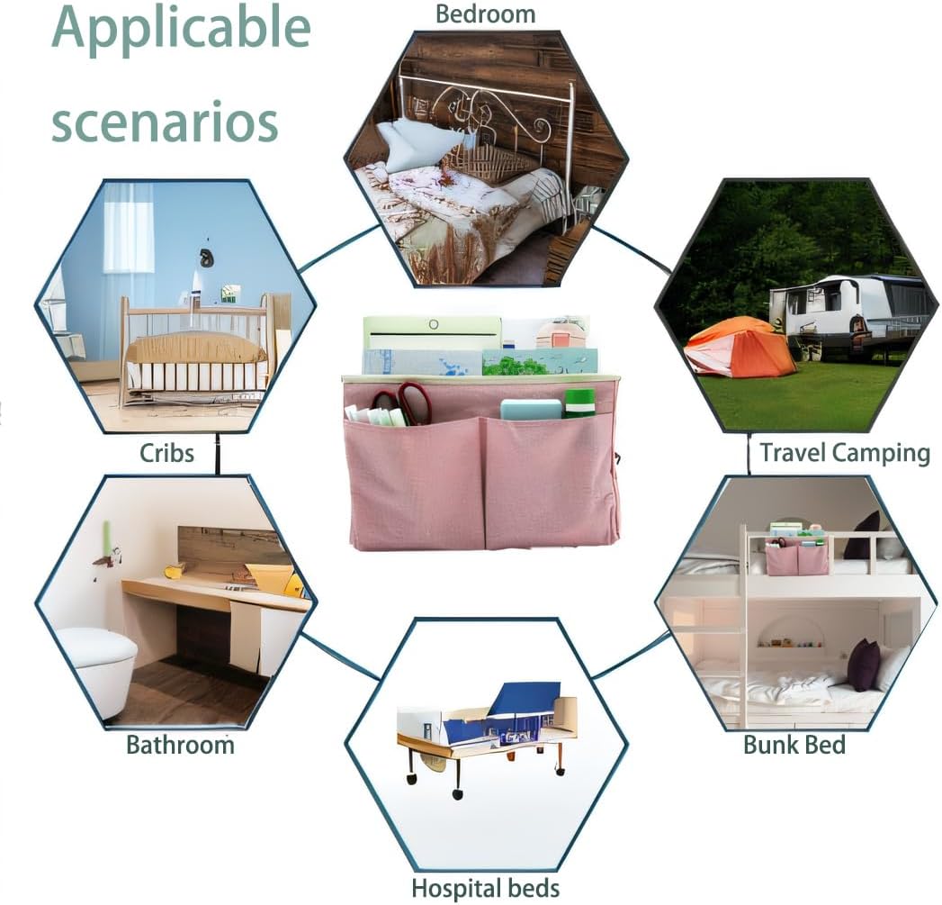 Bedside Caddy Bedside Hanging Storage Basket Multi-Function Organizer Caddy for Bunk and Hospital Beds Dorm Rooms Bed Rails, Can be Placed Glasses Books Mobile Phones（Navy Blue）