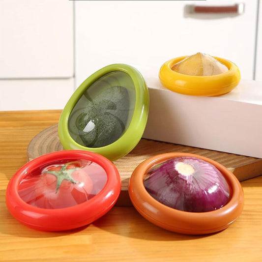 Set of 4 Reusable Fruit and Veggie Savers - Ideal for Avocados, Lemons,Tomatoes, Garlic, Onions, and More