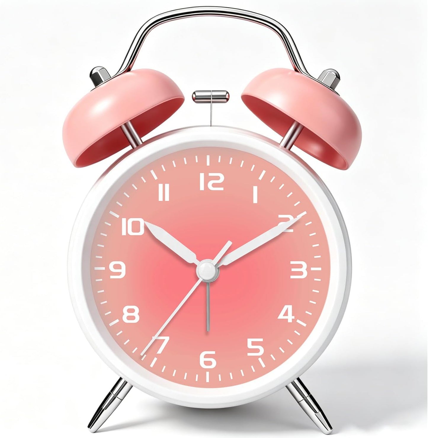 4.5" Analog Alarm Clock for Heavy Sleepers, Loud Battery Operated Alarm Clocks with Light, Metal Silent Desk Clock for Bedrooms, Retro Bedside Clocks for Kids Girls Women Mother Seniors, Pink