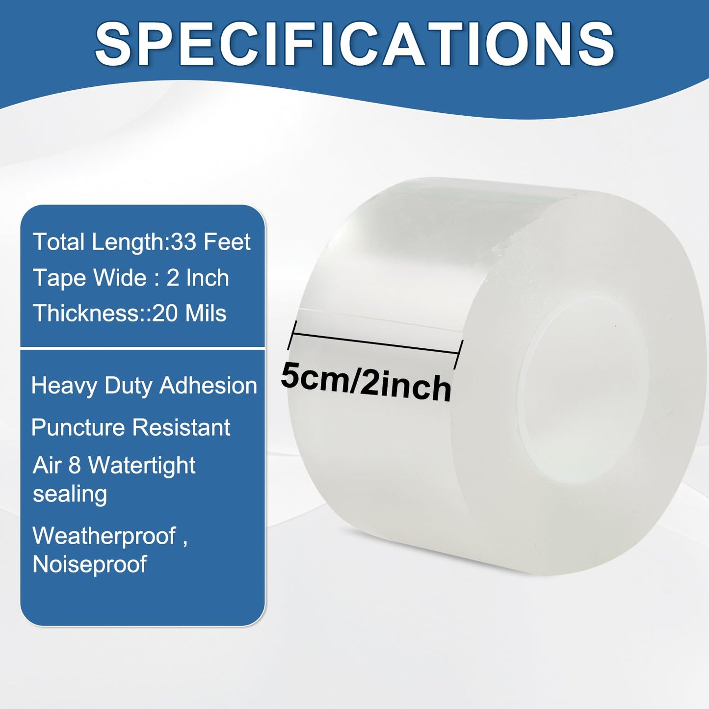 FOURGUN Window Sealing Tape 2IN x 33 FT Draft Isolation No Residue Removable Adhesive Waterproof Windows Doors Shower Glass AC Units Ideal for Winter Seal & Summer Cold Air Loss Prevention