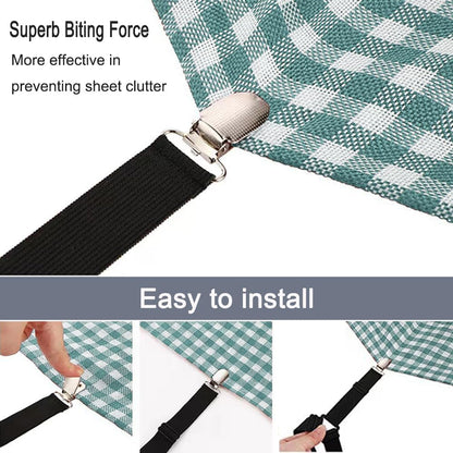 Bed Sheet Holder Straps, Upgrade Non Slip Sheet Clips, Fitted Sheet Holders for Corners, Easy Install Adjustable Elastic Firm Tight Accessories, 4Pcs/Set Black