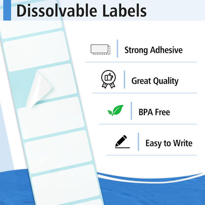 THEBLUETOUCH 350（1 Rolls） Dissolvable Food Labels with Dispenser, 1" x 2" | BPA-Free Water Dissolving Labels, No Residue, Ideal for Freezer Meal Prep Containers, Glass Jars & Storage Bags
