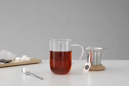 VIVA Minima Balance Glass Tea Cup with Infuser and Lid, 17oz, Clear Bamboo