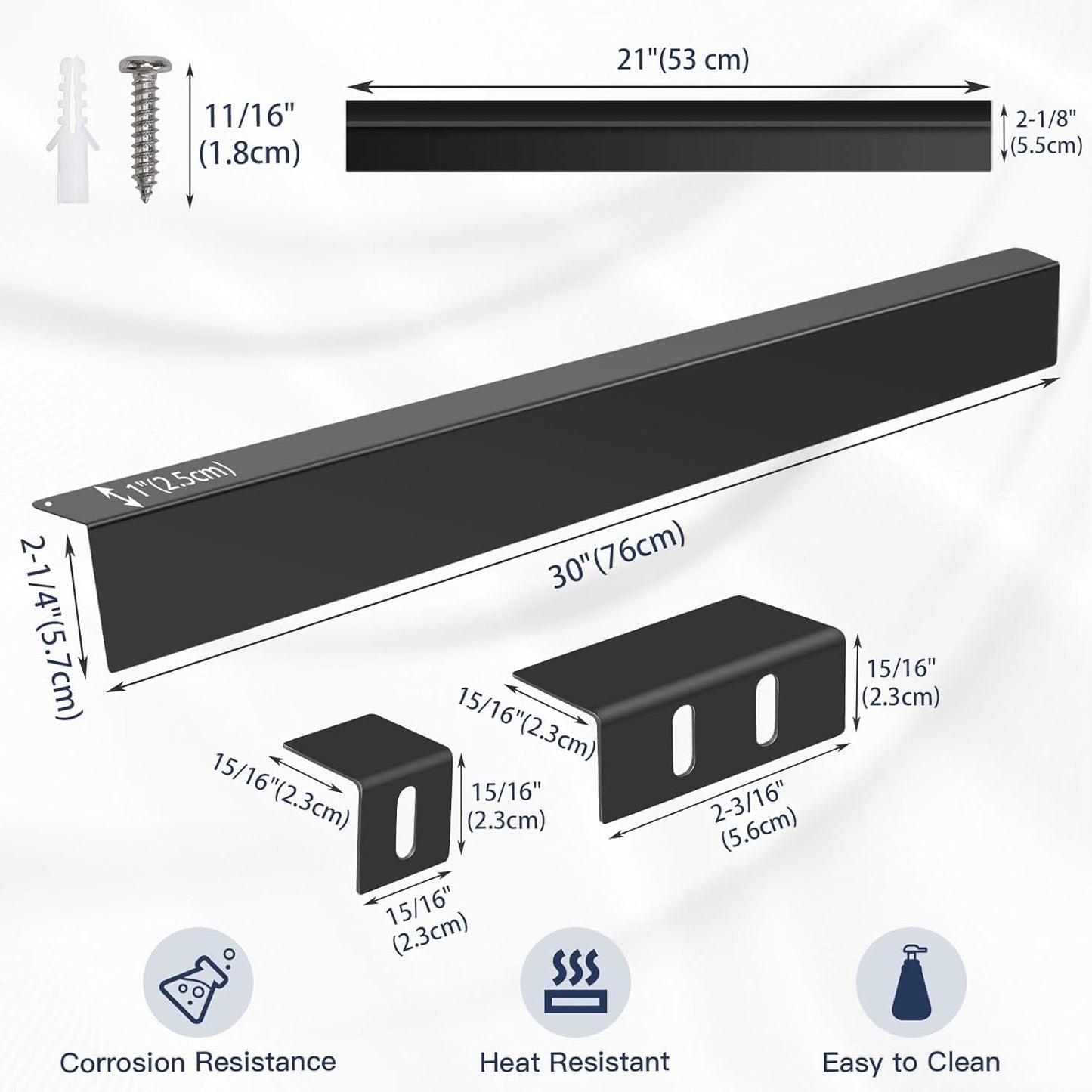 30" Slide-in Range Rear Filler Kit with 2 PCS Stove Gap Covers, Black | Stove Gap Filler Strip, Stainless Steel Backsplash for Stove, Stove Trim Kit with Most Brands Between Stove and Backsplash