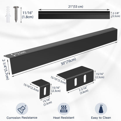 30" Slide-in Range Rear Filler Kit with 2 PCS Stove Gap Covers, Black | Stove Gap Filler Strip, Stainless Steel Backsplash for Stove, Stove Trim Kit with Most Brands Between Stove and Backsplash