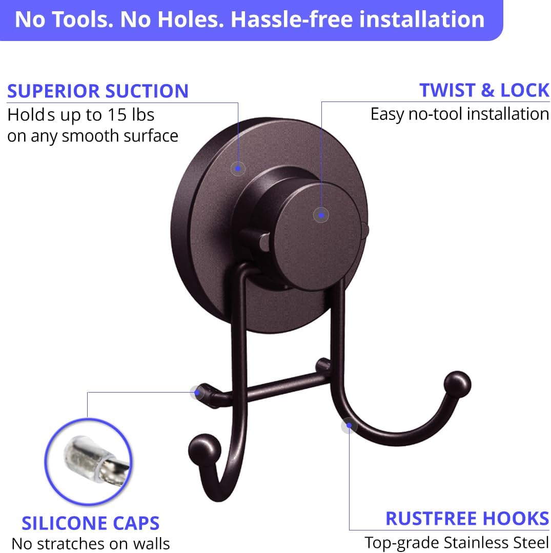 HOME SO Suction Cup Hooks for Shower & Bathroom Towel Holder 1-Pack Chrome | Waterproof Rustproof Multipurpose Organizer Hook for Hanging Loofah Robe Coat Bath Accessories on Tile Glass Door Mirror