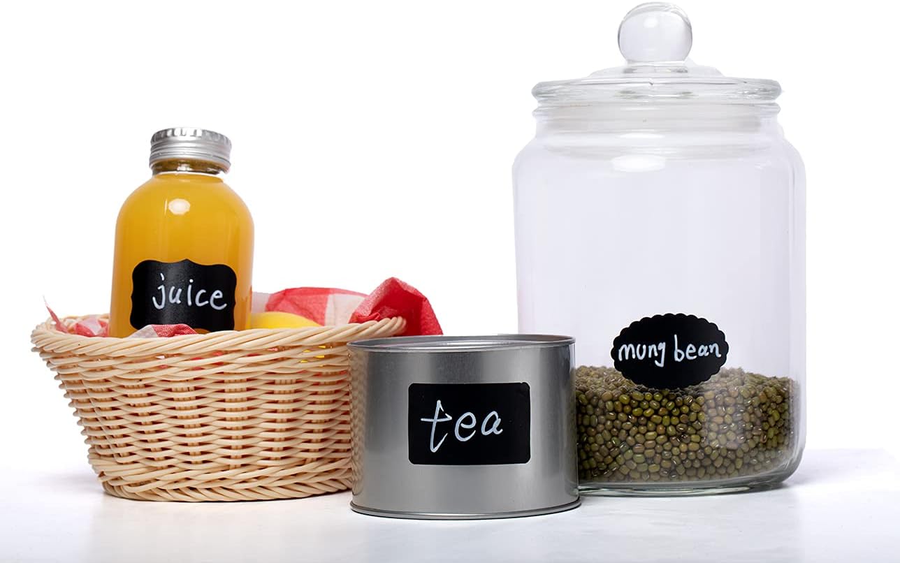 400 Stickers Chalkboard Labels, 14 Assorted Shapes Waterproof Reusable Removable Black Mason Jar Labels, Erasable Chalk Blackboard Bottle Label for Pantry Storage Bins, Kitchen Food Containers