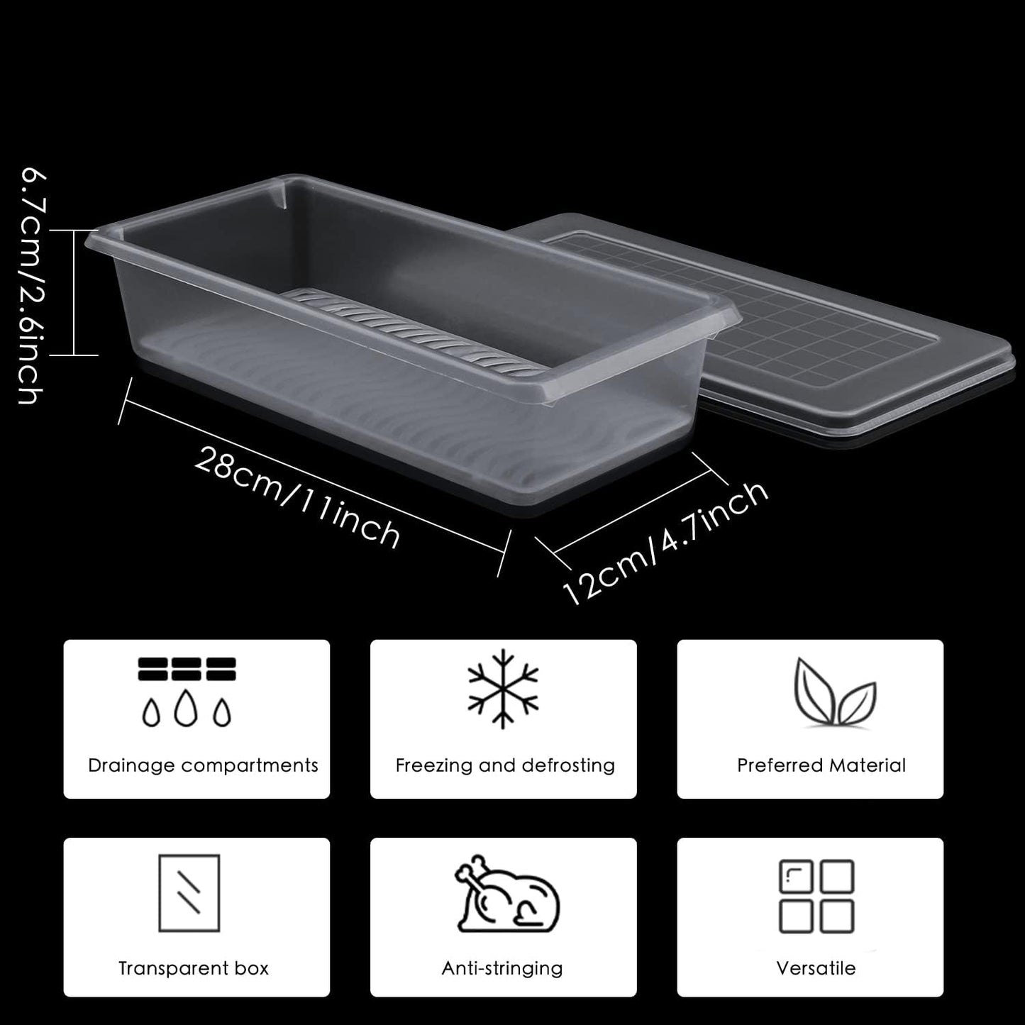 Nsmykhg Food Storage Containers, 6 Pack Fridge Organizer Case with Removable Drain Plate, Produce Containers to Keep Fruits, Vegetables, Meat, Fish Fresh and Dry