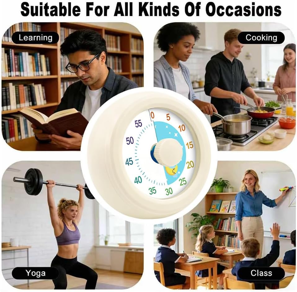 60 Minute Visual Timer with Silent Operation Visual Countdown Timer Rainbow Disk 60 Minute Countdown Timer Task Reminder Home and Kitchen Timer for Kids Desk, Office Meetings (Green)