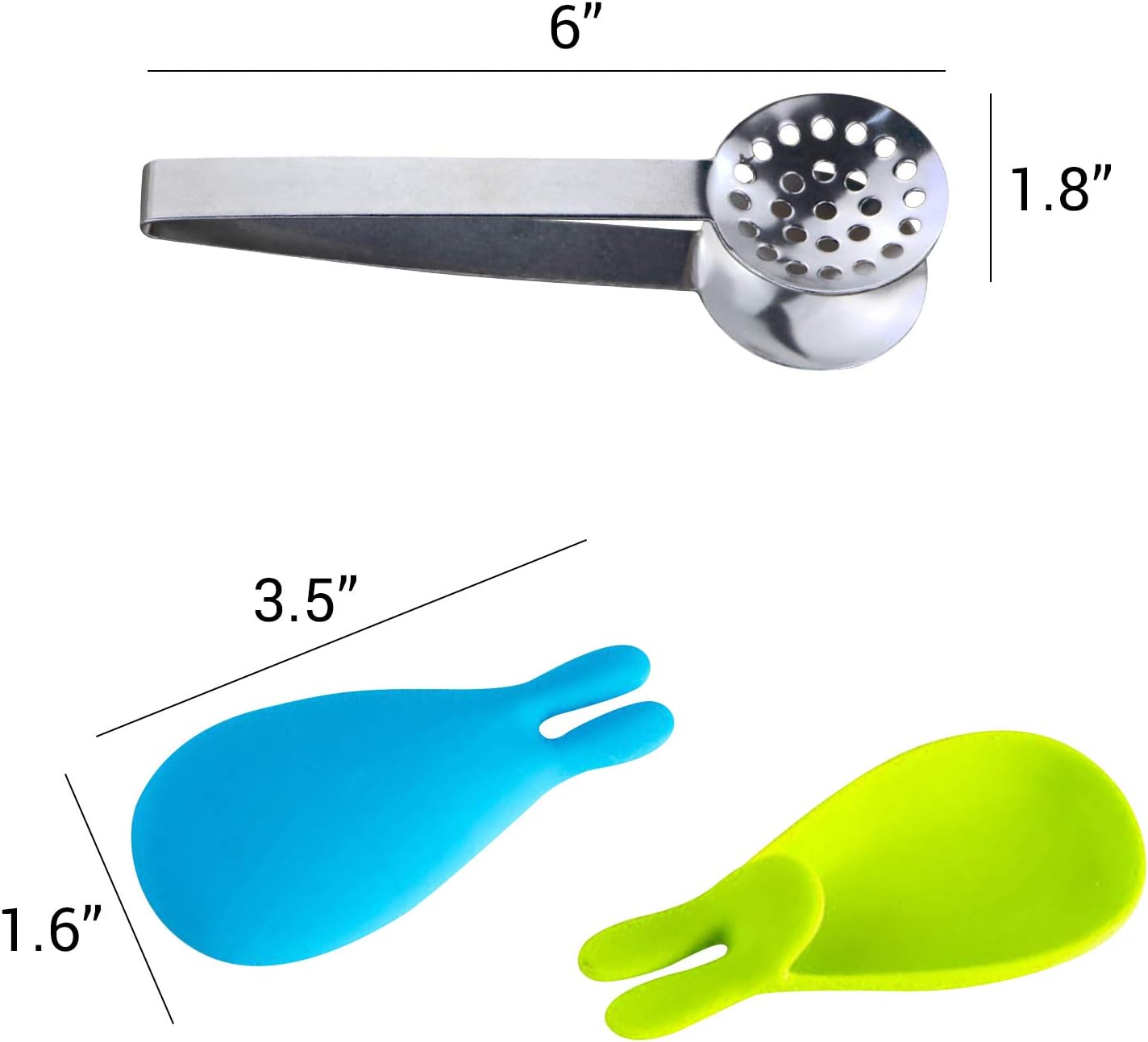SNAIL GARDEN 2Pcs Stainless Steel Tea Bag Tongs, Round Tea Bag Squeezer with 2Pcs Bunny Silicone Tea Bag Holders & Rests- 6inch Tea Bag Strainer Clips Herb or Sugar Ice Cube for Kitchen Bar Tools