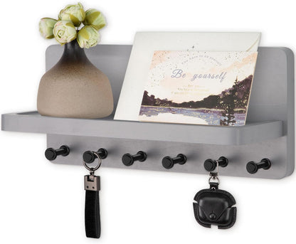 Nekon Key Holder for Wall with Shelf, Pine Wooden Key Hanger, Black | Small Wall Mounted Key Holder with 4 Hooks, Farmhouse Wall Organizer for Home Entryway & Apartment