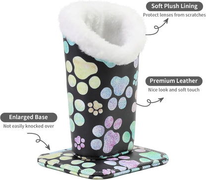 Plush Lined Eyeglasses Holder, Cute Magnetic PU Leather Glasses Stand Case for Women Men Kids