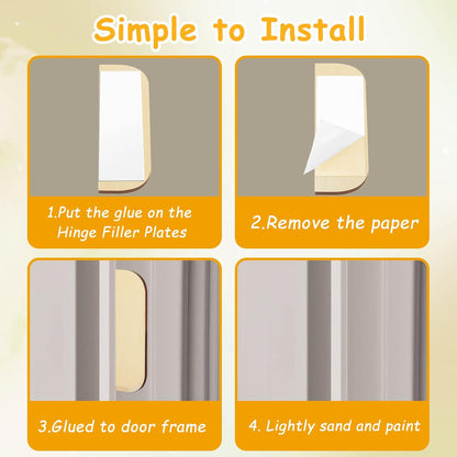 8 Pack 3.5 Inch Hinge Repair Wooden Plate Door Hole Cover Plate Wooden Hinge Filler Wood Repair Kit Kitchen Cabinet Hinges Cabinet Door Blanks with Double Sided Tapes