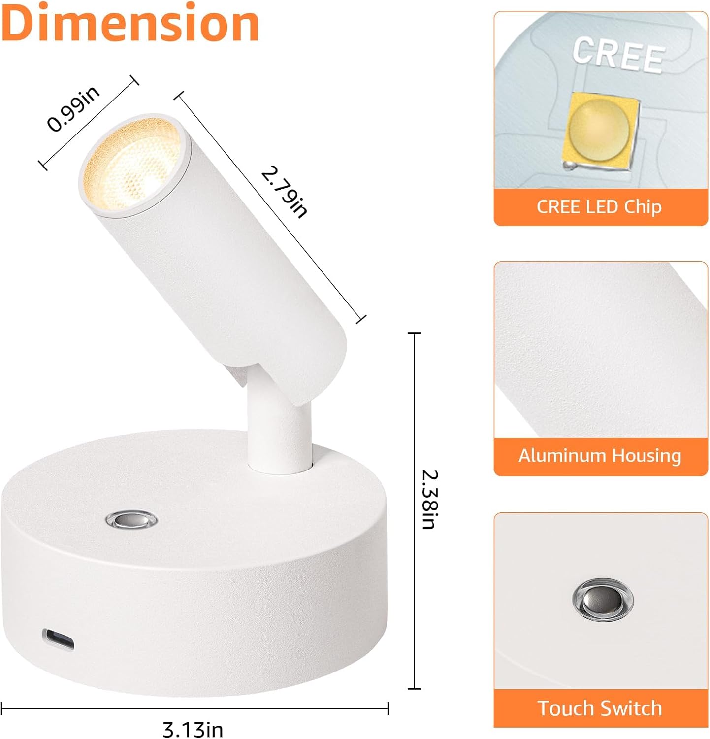 URTOM Wireless LED Spotlight Indoor with Remote Up Lights Indoor Dimmable Picture Light Battery Operated with Timer Rechargeable Spot Lights Accent Uplighting for Plant Wall Art, 1 Pack