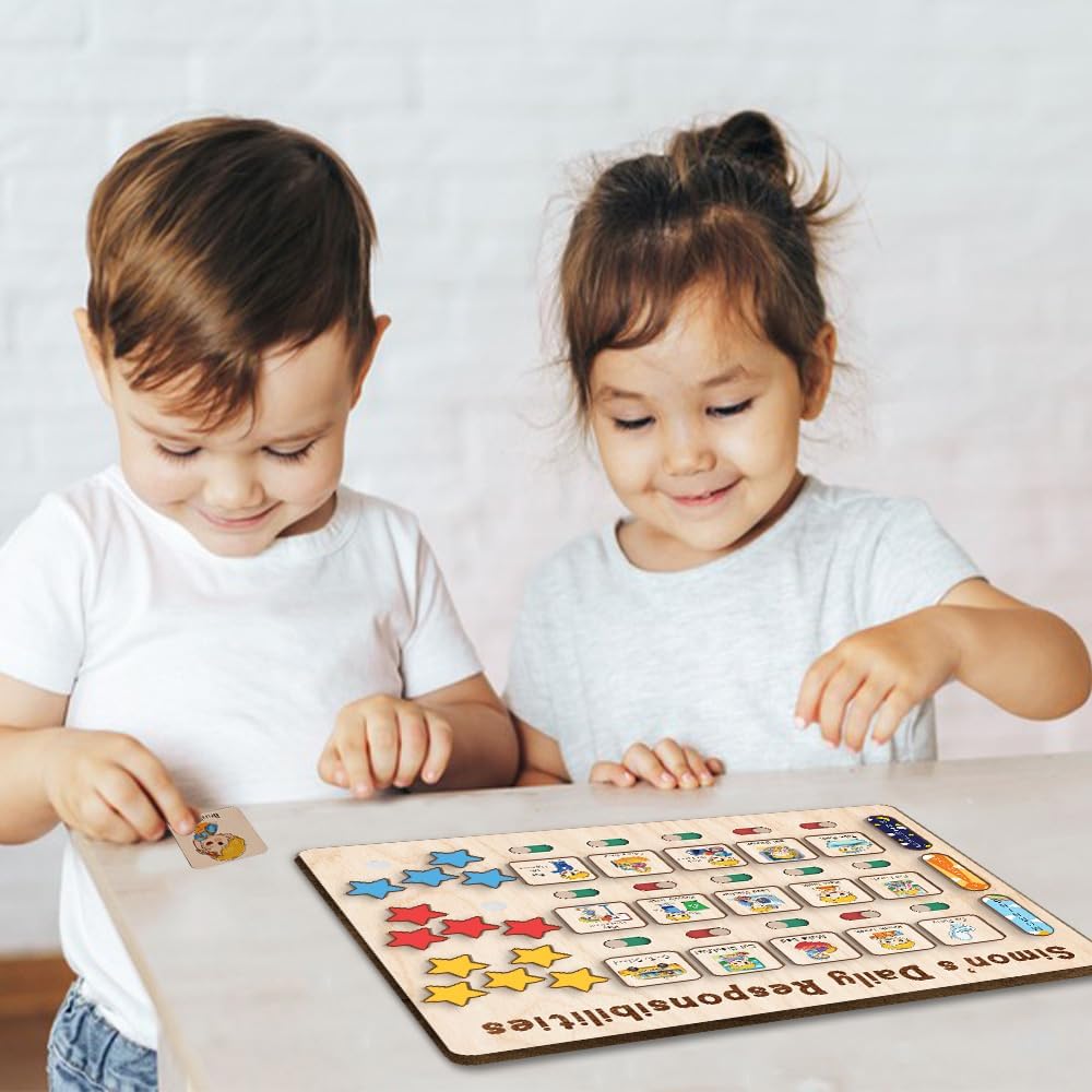 TinyKidz Wooden Daily Routine Chart 11x15, Schedule Board for Kids, Wooden Chore Chart for Kids, Responsibilities Chart for Toddlers, Morning Bedtime Routine for Toddlers