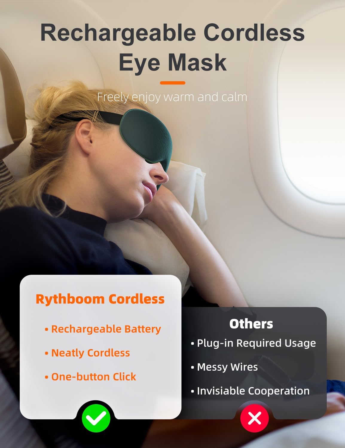 Silk Cordless Heated Eye Mask, Fast Heat Electric Warm Compress for Dry Eye | Electric Warm Eye Mask for Airplane Sleeping, Blackout Eye Mask for Travel, Idea for Women/Men (Grey)