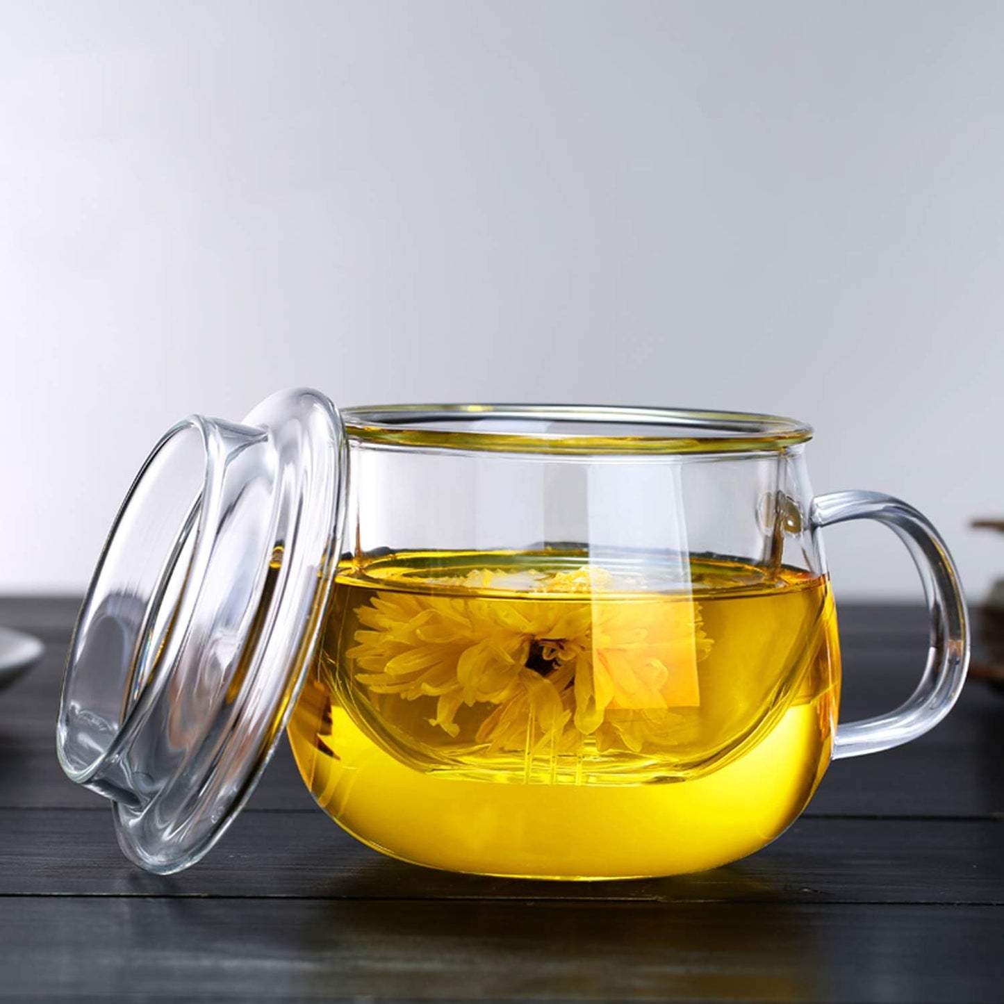 Glass Tea Infuser Cup with Lids and Handle for Blooming & Loose Leaf, 14oz | Borosilicate, Heat Resistance, Lead-free, Microwave & Dishwasher Safe